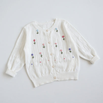 Hand-Embroidered Cotton Cardigan,2T-6T
