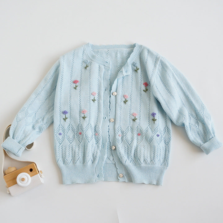 Hand-Embroidered Cotton Cardigan,2T-6T