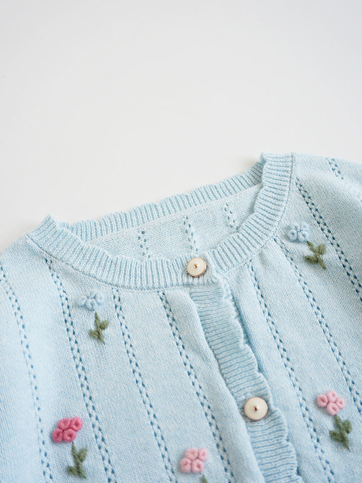 Hand-Embroidered Cotton Cardigan,2T-6T