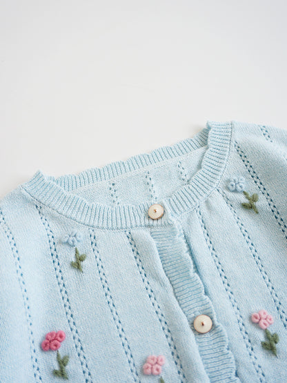 Hand-Embroidered Cotton Cardigan,2T-6T