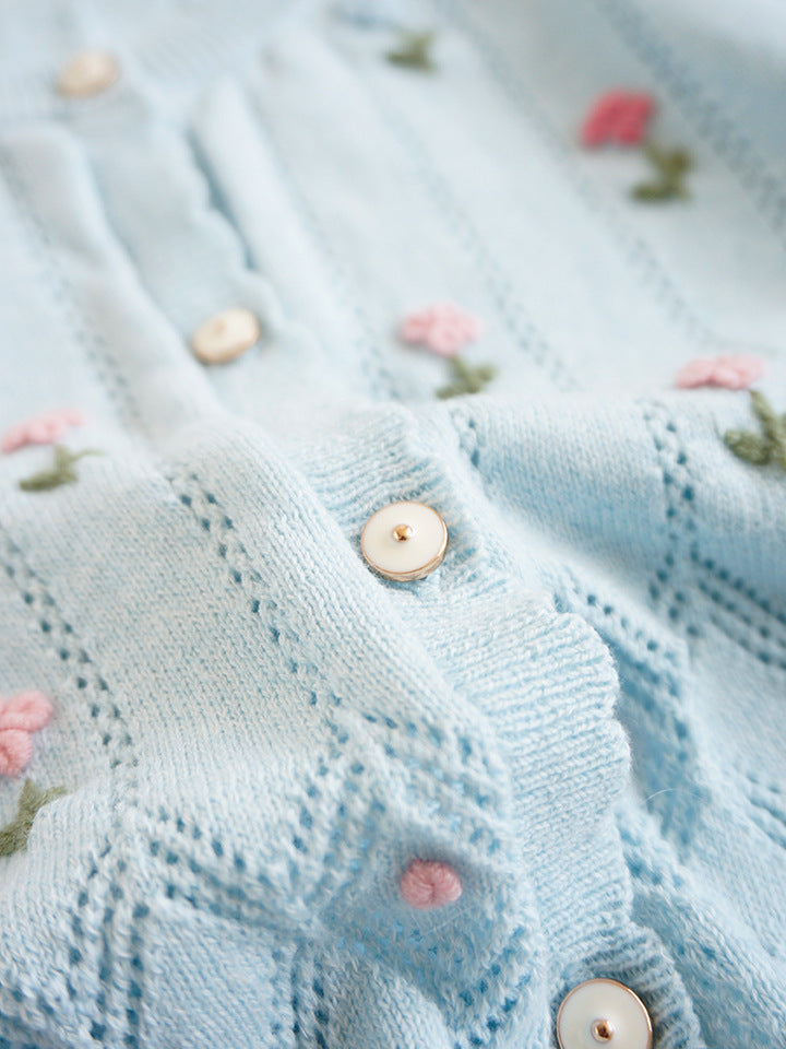 Hand-Embroidered Cotton Cardigan,2T-6T