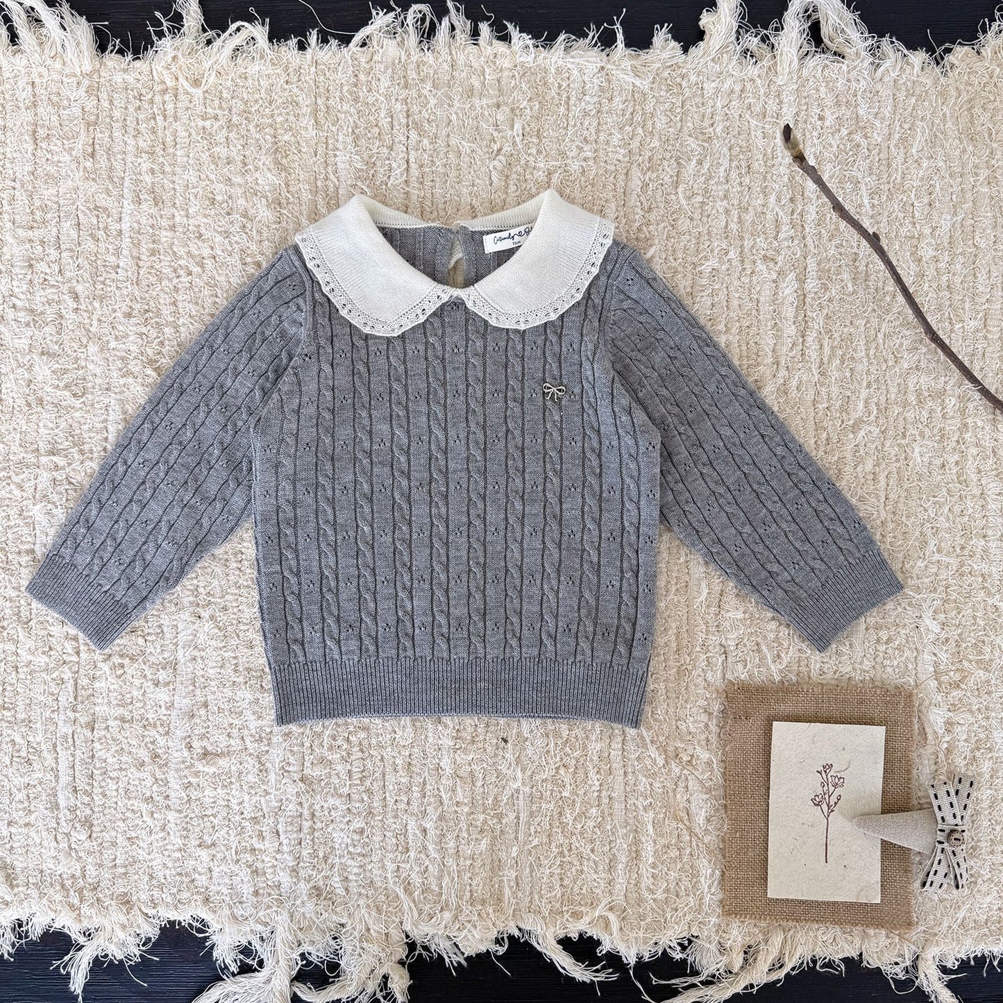 Charming Wool Baby Cardigan,Grey/Apricot, 6M-4T.