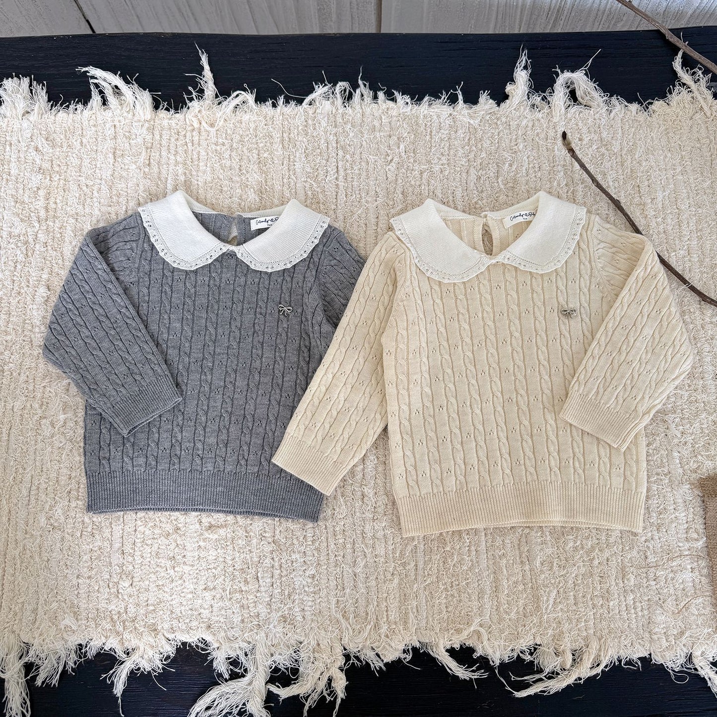 Charming Wool Baby Cardigan,Grey/Apricot, 6M-4T.