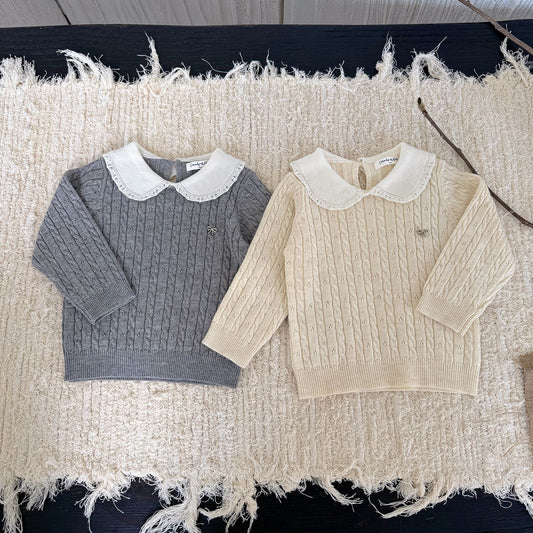Charming Wool Baby Cardigan,Grey/Apricot, 6M-4T.