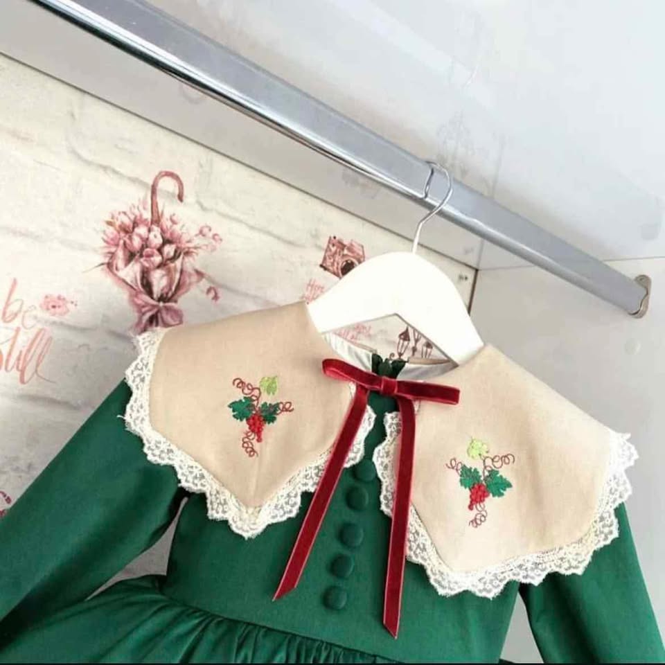 Handmade Holiday Green Dress, 6M to 8T
