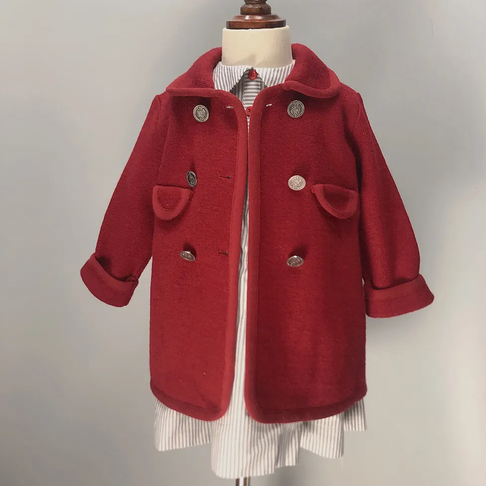 Pure Wool Unisex Coat, Red/Green, 12M to 10T.