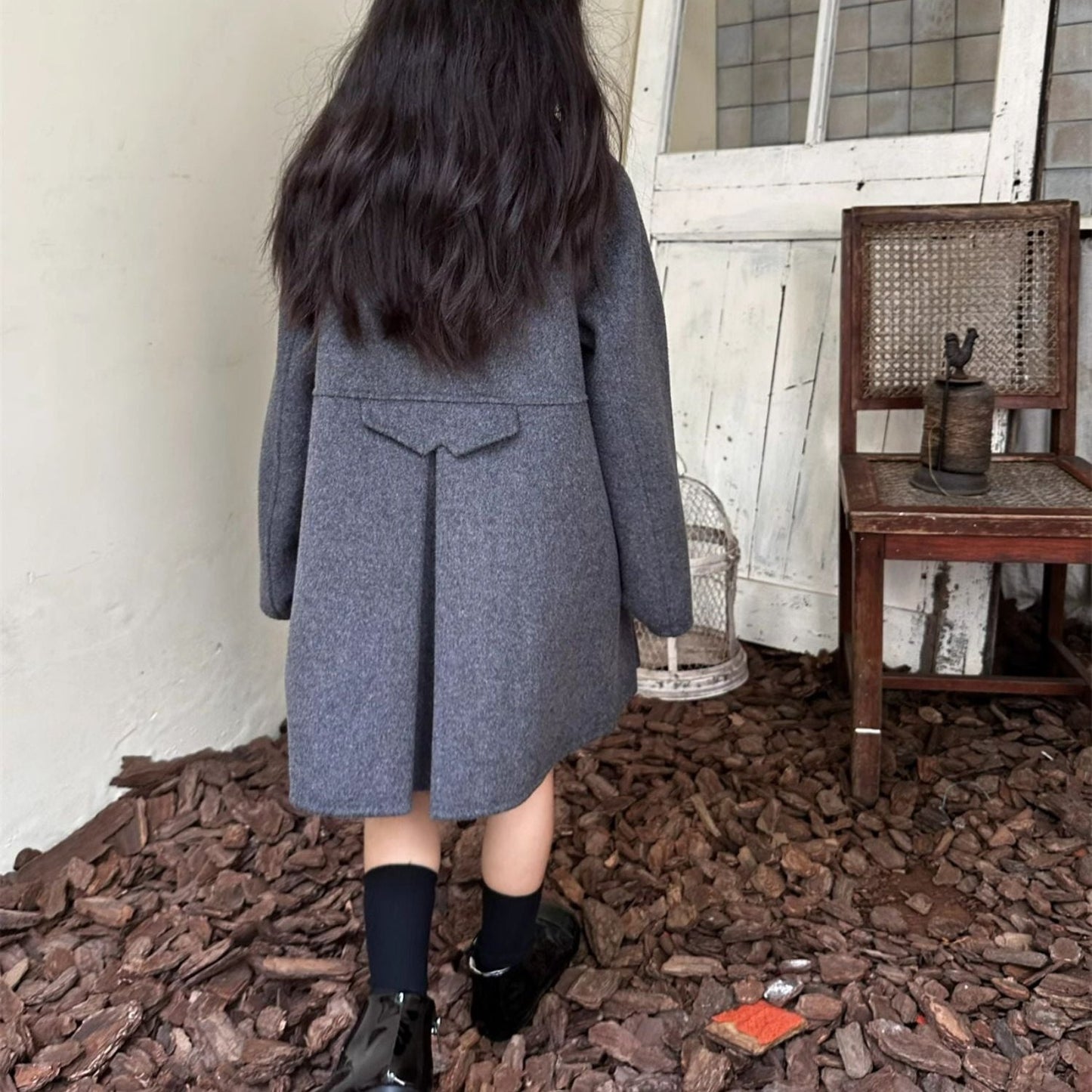 Classic Wool Double-Breasted Coat,2T to 8T