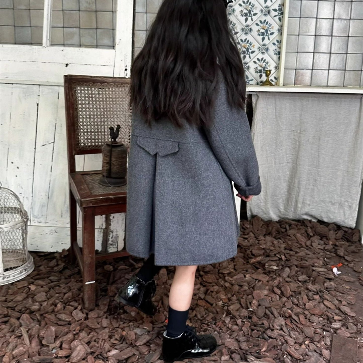 Classic Wool Double-Breasted Coat,2T to 8T