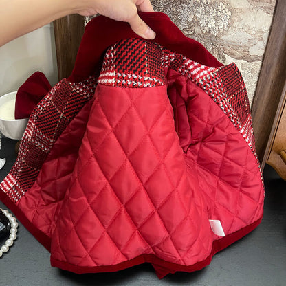 Red Plaid Quilted Coat Set,2T to 7T.