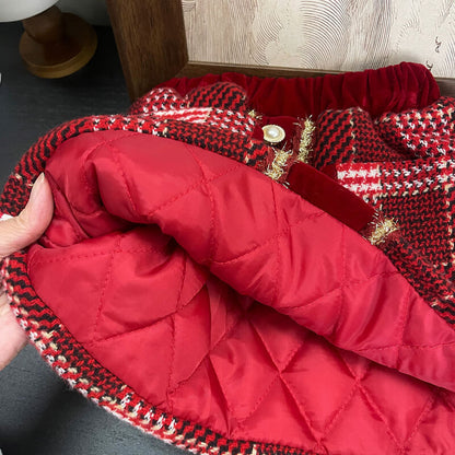 Red Plaid Quilted Coat Set,2T to 7T.