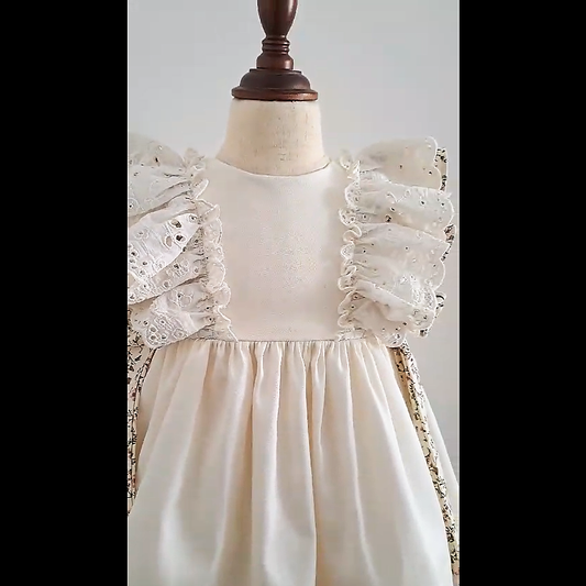 Double Sleeves Cotton Dress,Pink/Biege,6M to 8T.
