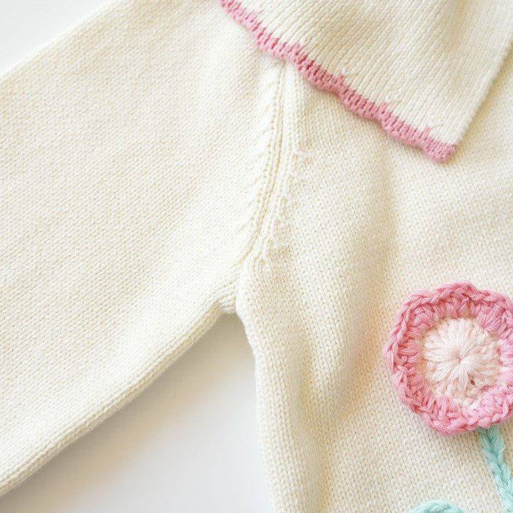Blossom Charm Hand-Crocheted Sweater,3T to 7T.