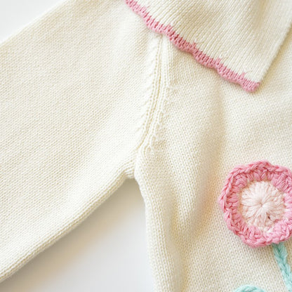 Blossom Charm Hand-Crocheted Sweater,3T to 7T.