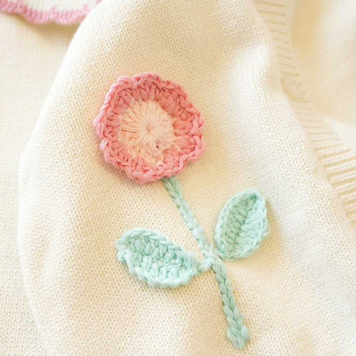 Blossom Charm Hand-Crocheted Sweater,3T to 7T.