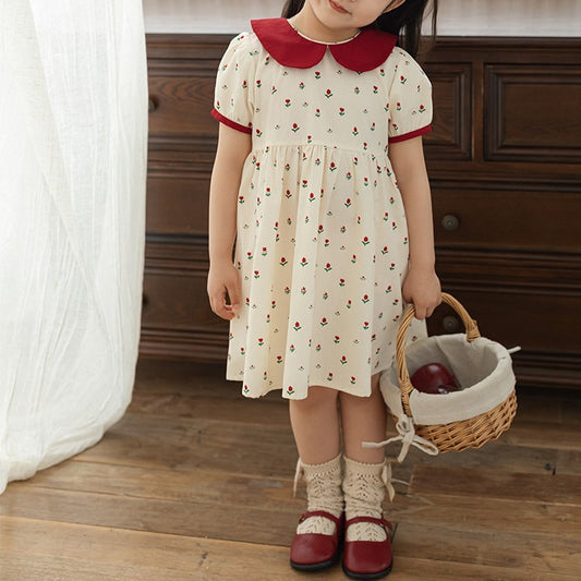 Cute Floral Peter Pan Collar Dress,12M to 6T.