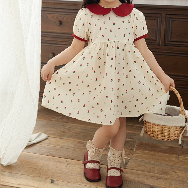 Cute Floral Peter Pan Collar Dress,12M to 6T.