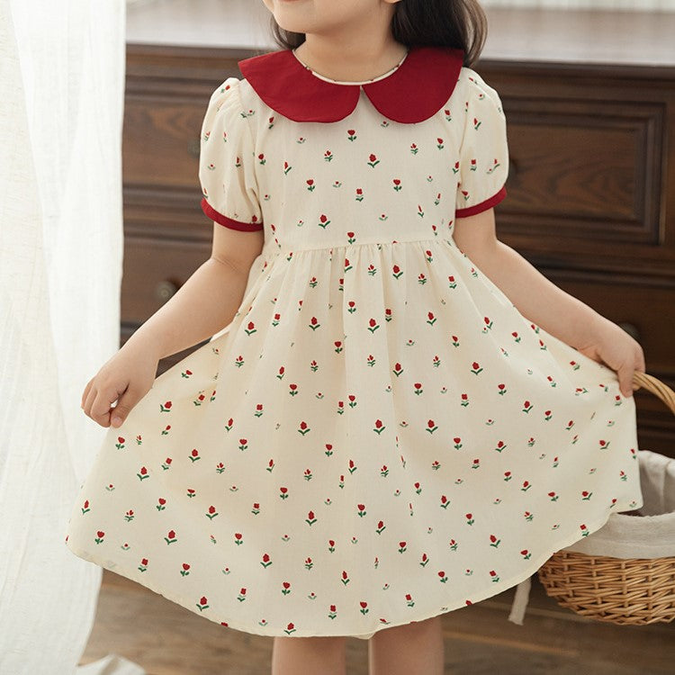 Cute Floral Peter Pan Collar Dress,12M to 6T.