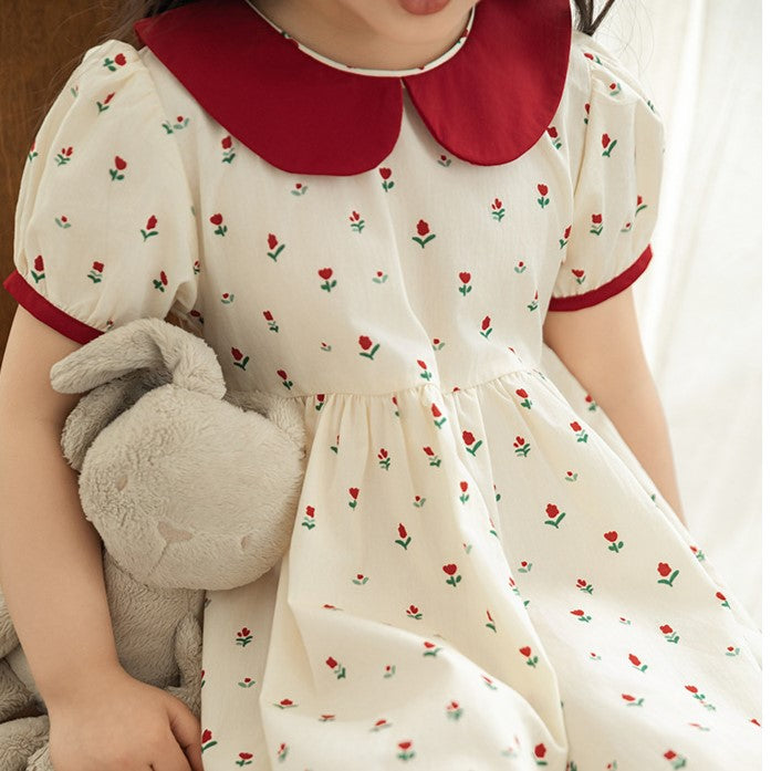 Cute Floral Peter Pan Collar Dress,12M to 6T.