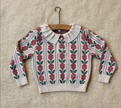 Cute Vintage Sweaters, Floral/Red,2T to 8T.