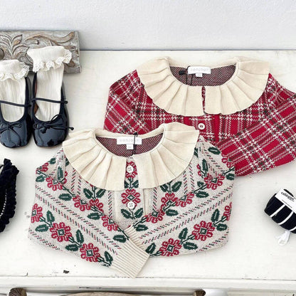 Cute Vintage Sweaters, Floral/Red,2T to 8T.