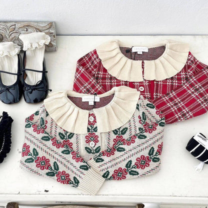 Cute Vintage Sweaters, Floral/Red,2T to 8T.