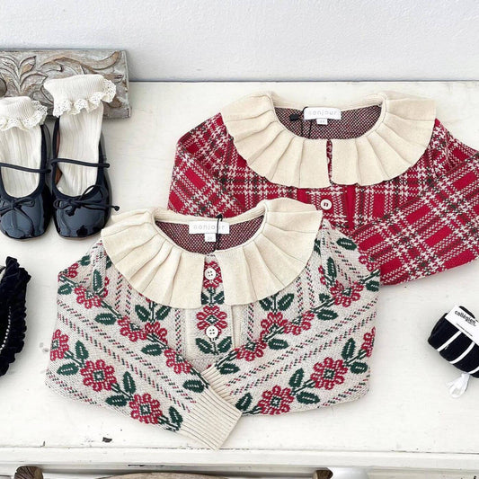 Cute Vintage Sweaters, Floral/Red,2T to 8T.
