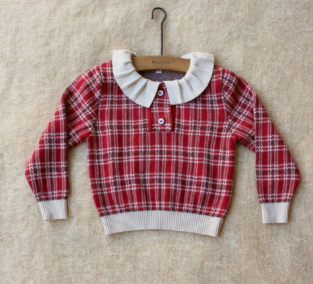 Cute Vintage Sweaters, Floral/Red,2T to 8T.