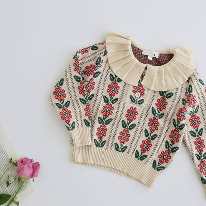 Cute Vintage Sweaters, Floral/Red,2T to 8T.