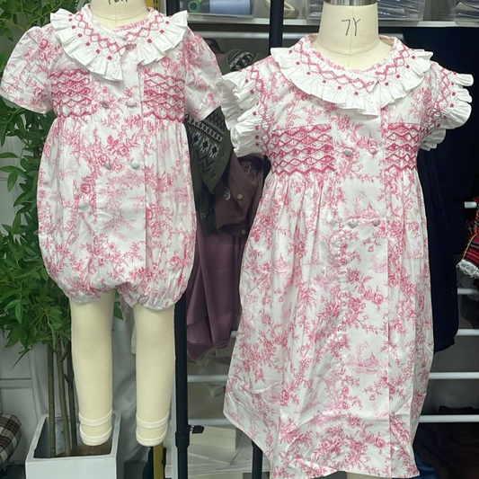 Rose Toile Hand-Smocked Dress,Cotton,12M–6T