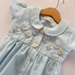 Blue Hand Embroidered Dress & Romper,0 to 8T.