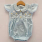 Blue Hand Embroidered Dress & Romper,0 to 8T.