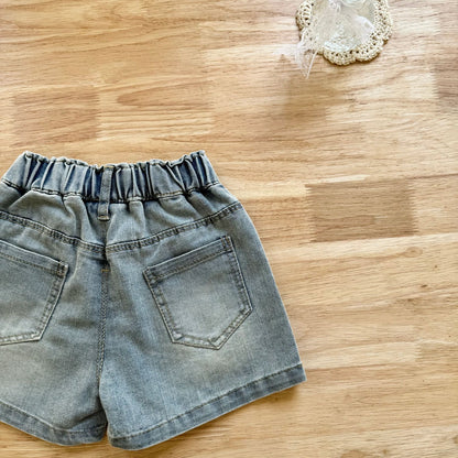 Vintage Floral Cotton Top & Denim Shorts Set (2T–6T)