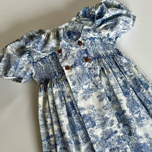 Toile de Jouy Blue Siblings Set,6M to 8T.
