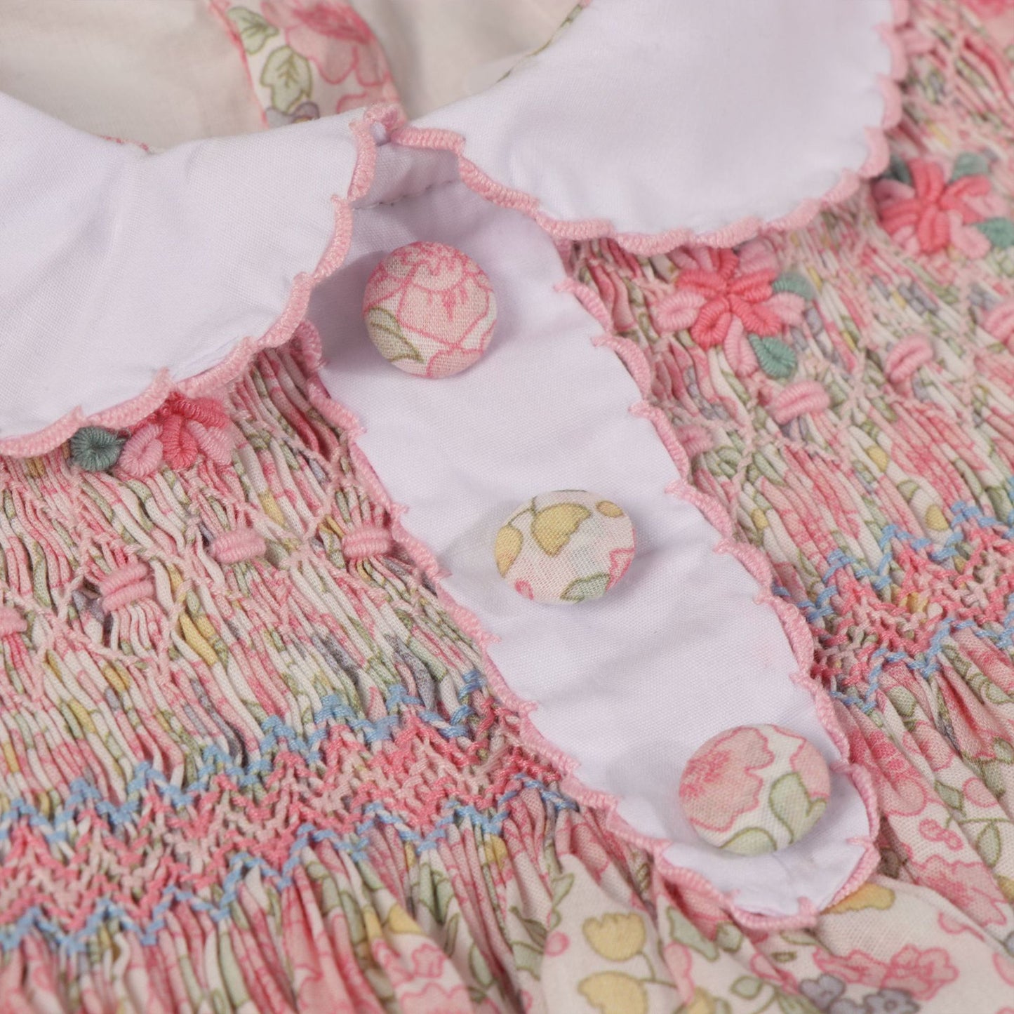 Pink Floral Hand Smocked & Embroidered Baby Dress with Bloomers