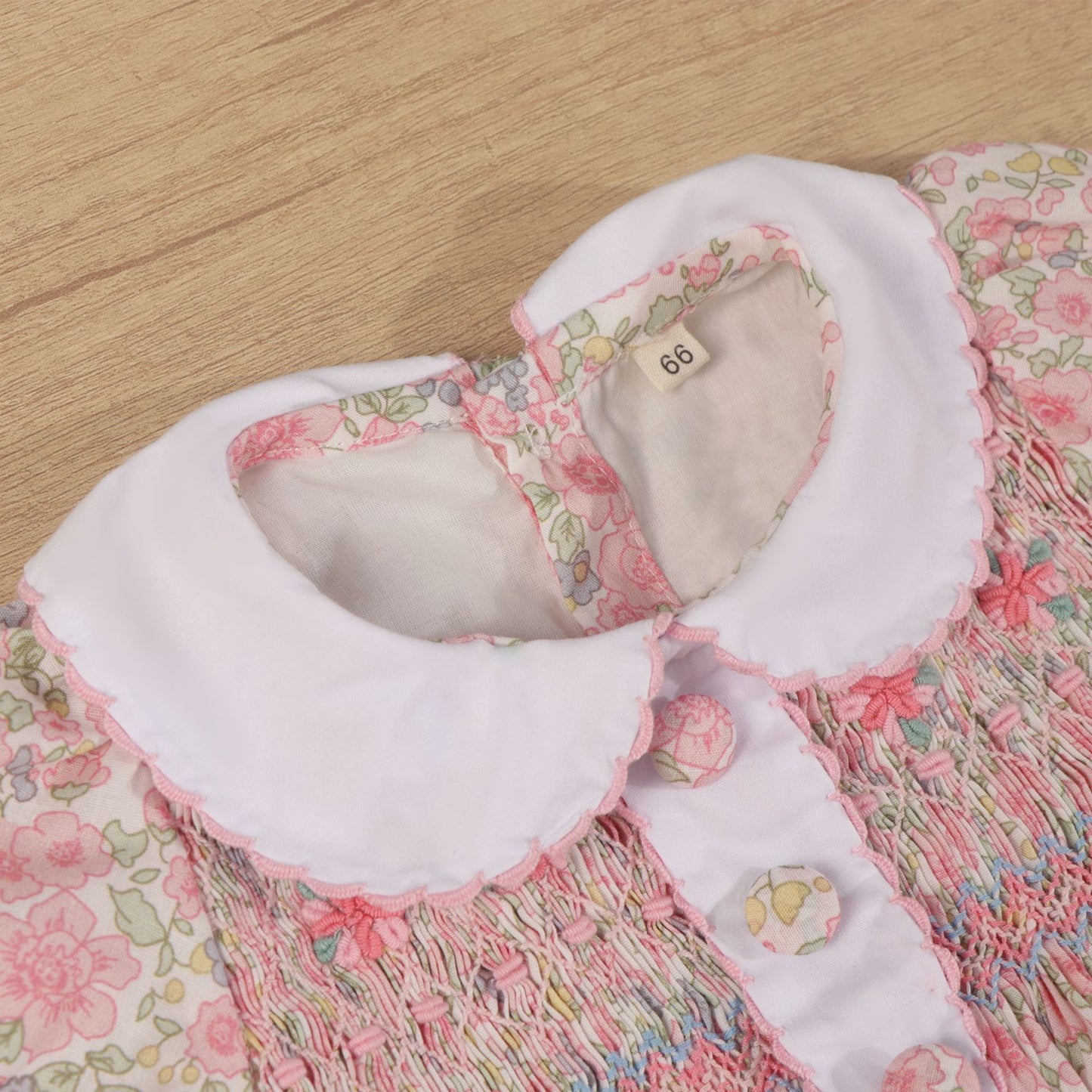 Pink Floral Hand Smocked & Embroidered Baby Dress with Bloomers