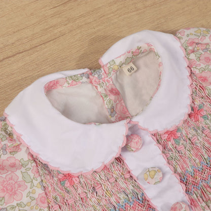 Pink Floral Hand Smocked & Embroidered Baby Dress with Bloomers