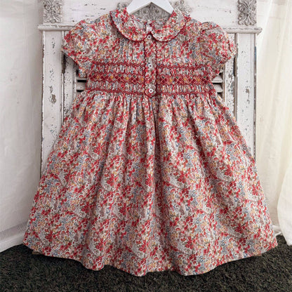 Vintage Floral Hand Smocked & Embroidered Girls Dress