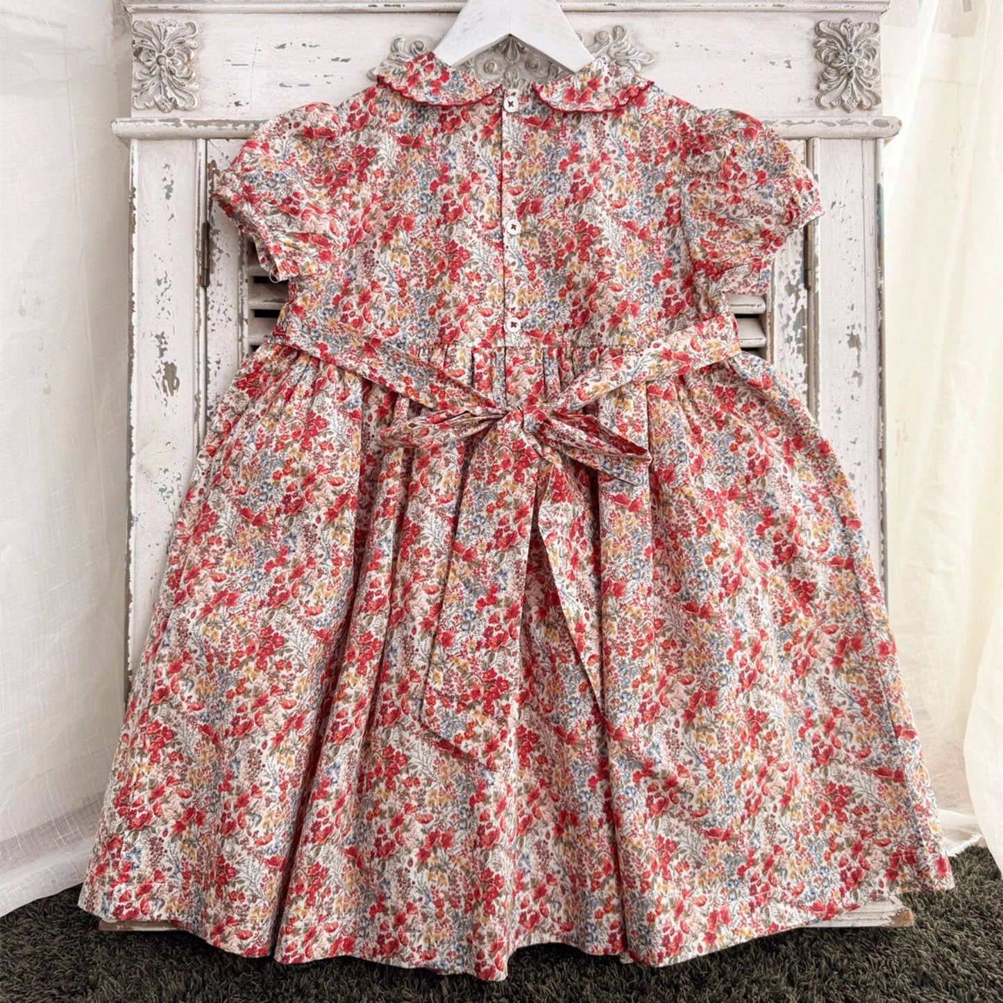 Vintage Floral Hand Smocked & Embroidered Girls Dress