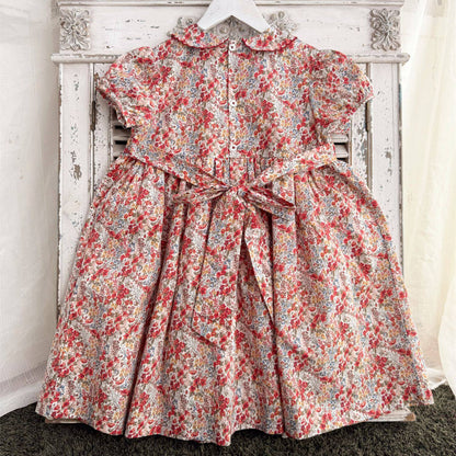 Vintage Floral Hand Smocked & Embroidered Girls Dress