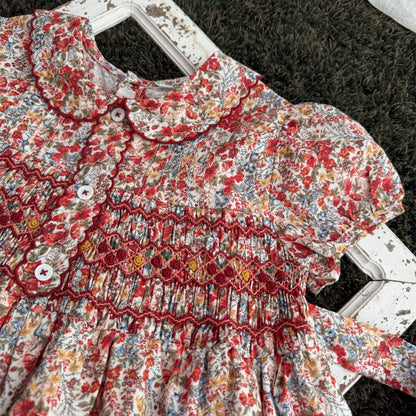 Vintage Floral Hand Smocked & Embroidered Girls Dress