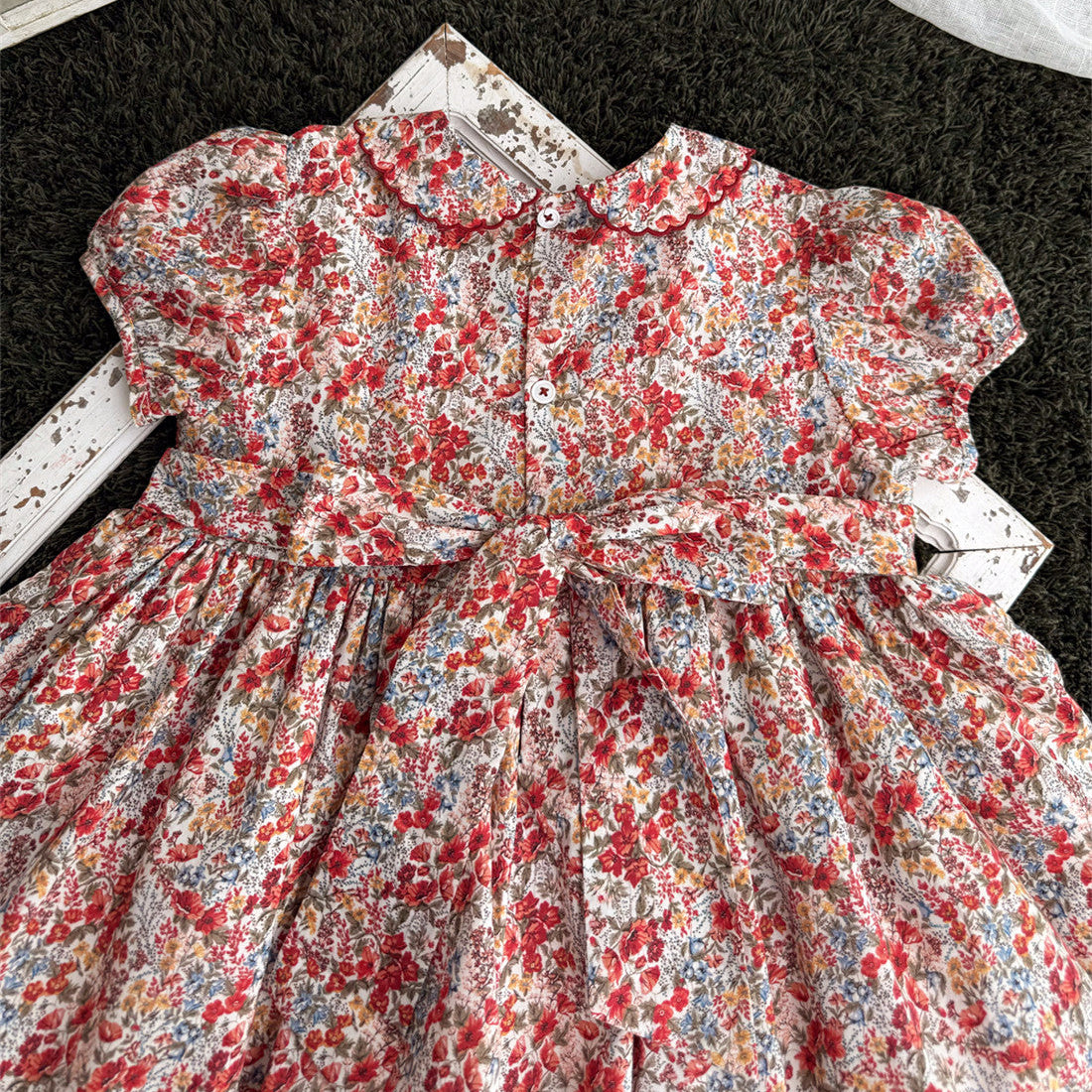 Vintage Floral Hand Smocked & Embroidered Girls Dress