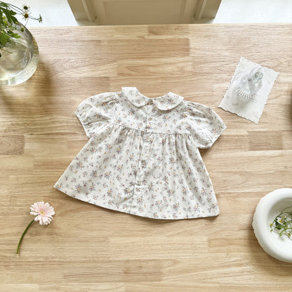 Vintage Floral Cotton Top & Denim Shorts Set (2T–6T)