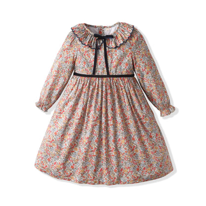 Vintage Meadow Floral Dress with Ruffled Collar,12M to 7T