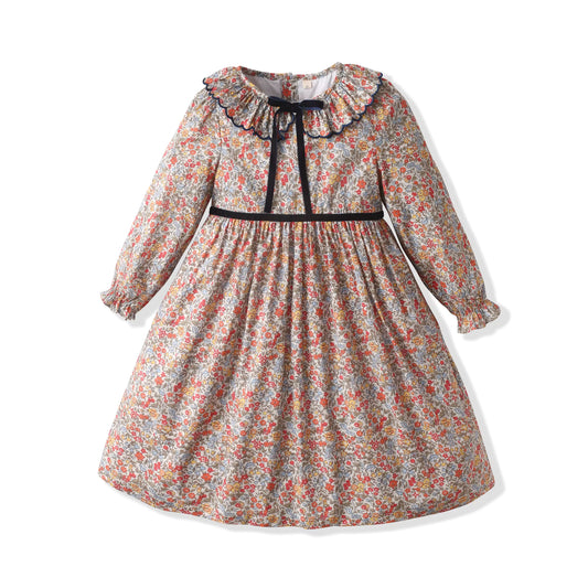 Vintage Meadow Floral Dress with Ruffled Collar,12M to 7T