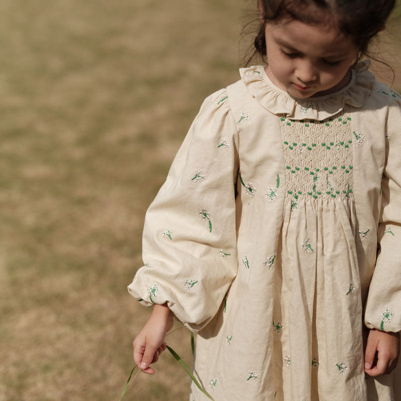 Hand Smocked Long Sleeves Dress,2T to 7T