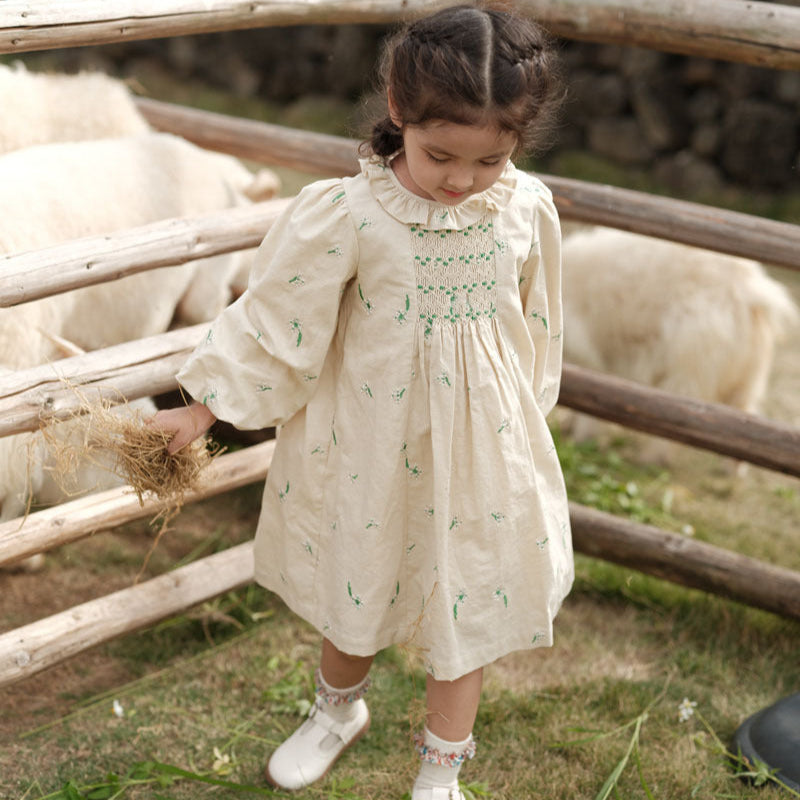 Hand Smocked Long Sleeves Dress,2T to 7T