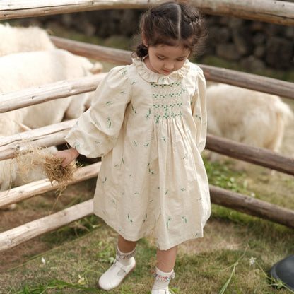 Hand Smocked Long Sleeves Dress,2T to 7T
