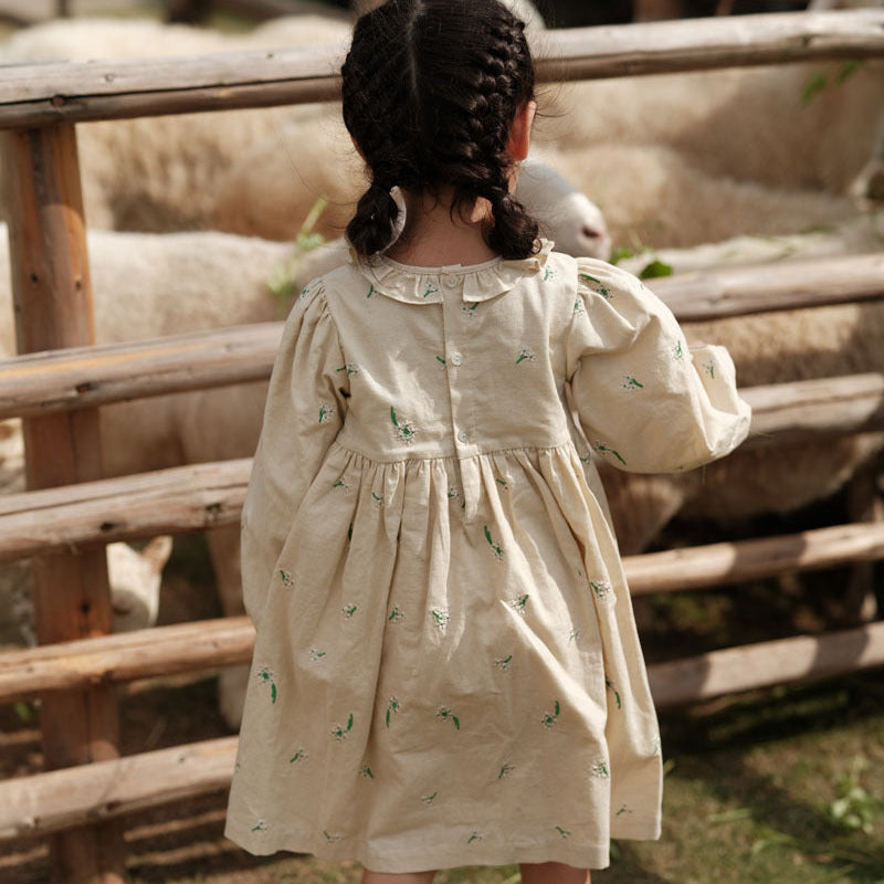 Hand Smocked Long Sleeves Dress,2T to 7T