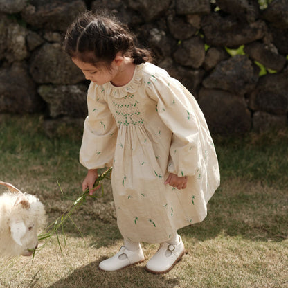 Hand Smocked Long Sleeves Dress,2T to 7T