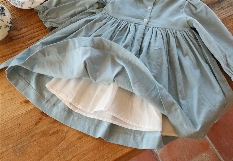 Hand-Smocked Dusty Blue Cotton Dress,2T–7T